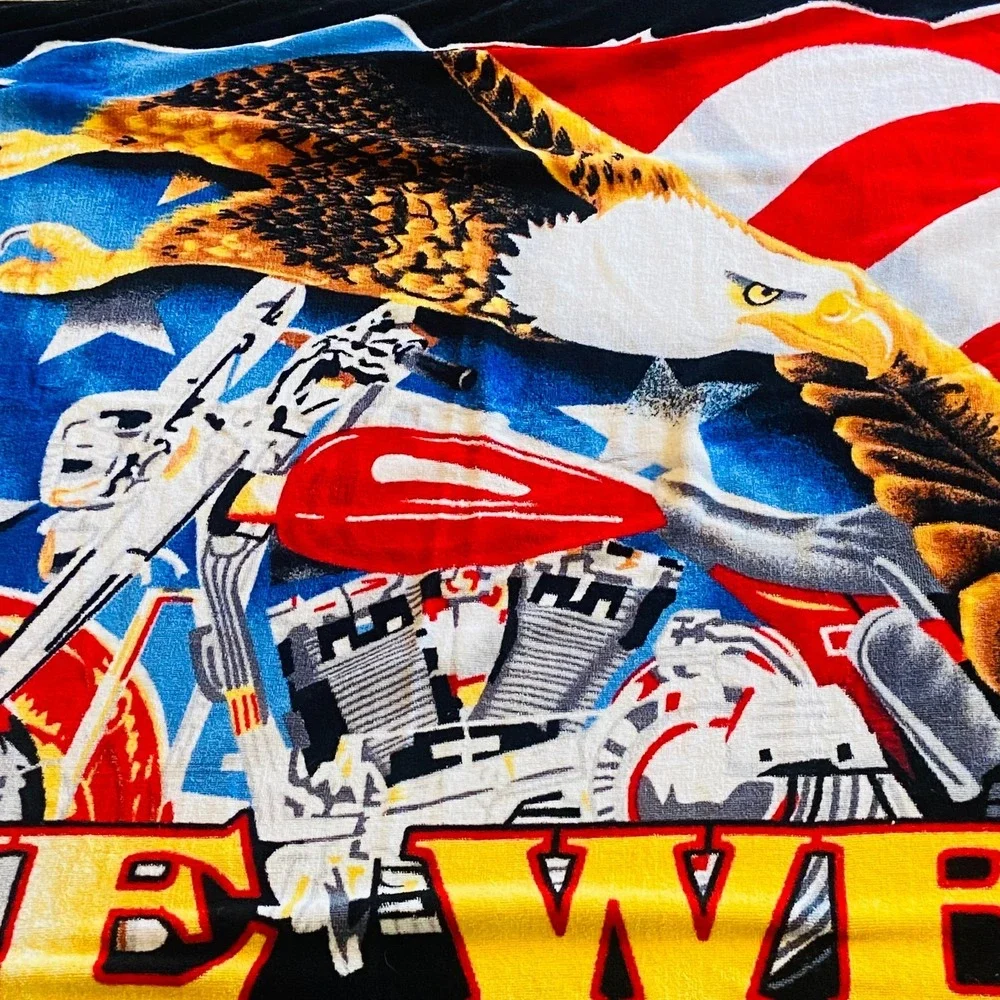 Bike Week Large Beach Towel Graphic Print Eagle‎ Motorcycle American Flag 39x66
